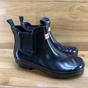 Hunter Girls Size 3 Black Chelsea Rain Boots Ankle Waterproof UK 1